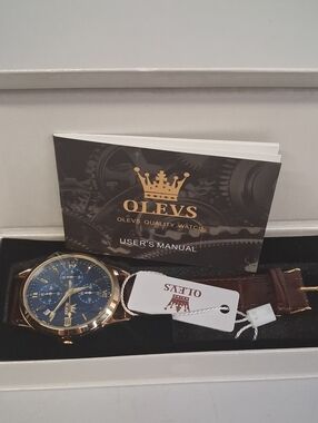 NWT OLEVS Blue Dial Gold-Tone Chronograph Watch